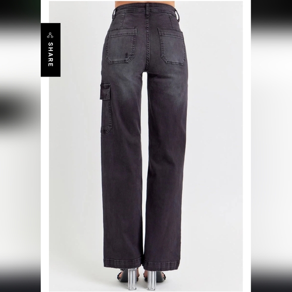 Risen High Rise Cargo Pocket Wide Jeans Size 9 29 RDP5534 BLACK - Picture 3 of 8